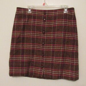 Talbots Skirt Womens Size 14 Petite Wool Blend Pink Brown Plaid